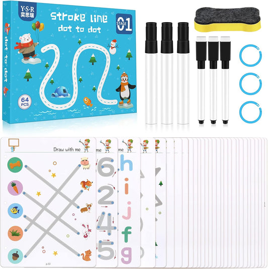 The Magical Reusable Workbook, Stroke Line Point Drawing, Finger Fun, Logical Thinking & Dot to Dot Learning